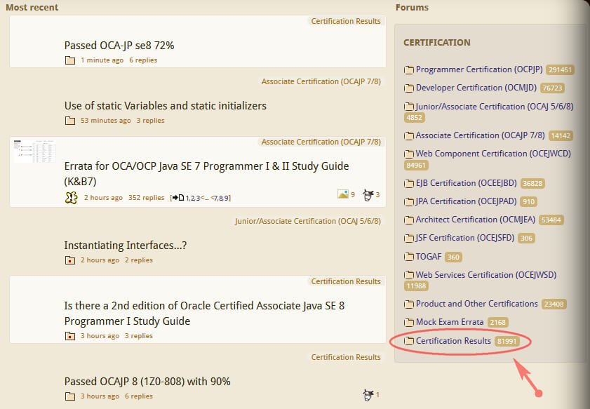coderanch certification result